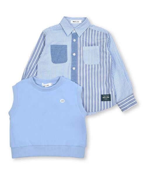 Noeil aime BeBe(ノイユエイムベベ)の「シャンブレーMIXストライプシャツ&ベストセット(80~130cm)(シャツ/ブラウス・キッズ・ブルー系その他/レッド系その他・120cm/110cm/130cm/100cm/90cm/80cm)」の10枚目の写真