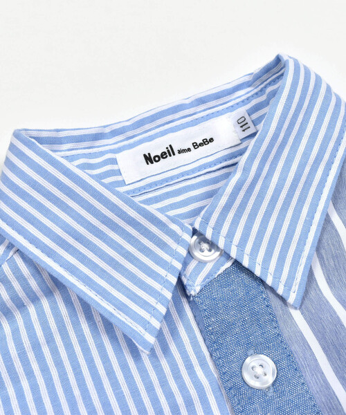 Noeil aime BeBe(ノイユエイムベベ)の「シャンブレーMIXストライプシャツ&ベストセット(80~130cm)(シャツ/ブラウス・キッズ・ブルー系その他/レッド系その他・120cm/110cm/130cm/100cm/90cm/80cm)」の8枚目の写真