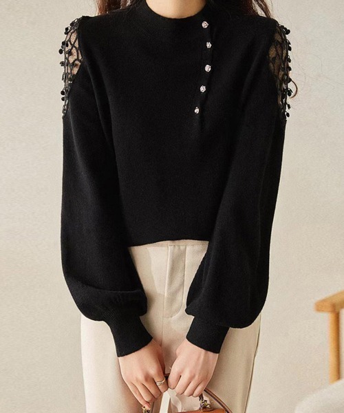 Miniministore(ミニミニストア)の「ニットトップス レディース 韓国ニット秋(ニット/セーター・レディース・ベージュ/イエロー/ブラック・FREE)」の2枚目の写真