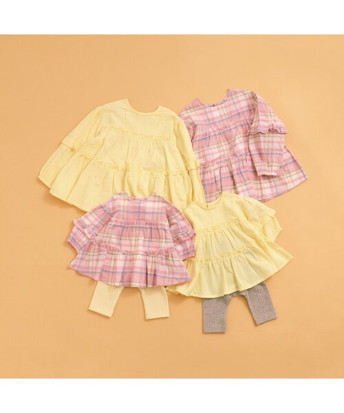 BREEZE（ブリーズ）の「【リンク】ティアードチュニック（チュニック・キッズ・レモンイエロー/ピンク・90/120/100/110/80/130/140）」の3枚目の写真