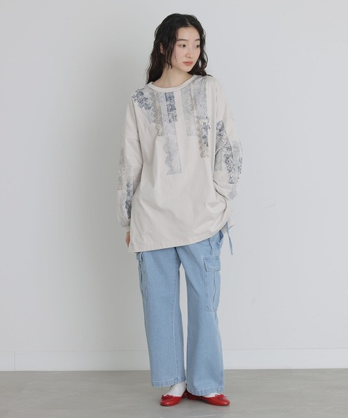 osharewalker（オシャレウォーカー）の「『レースプリントロンT』（Tシャツ/カットソー・レディース・グレイッシュベージュ・FREE）」の12枚目の写真