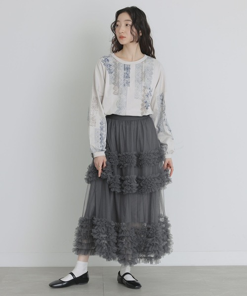 osharewalker（オシャレウォーカー）の「『レースプリントロンT』（Tシャツ/カットソー・レディース・グレイッシュベージュ・FREE）」の16枚目の写真