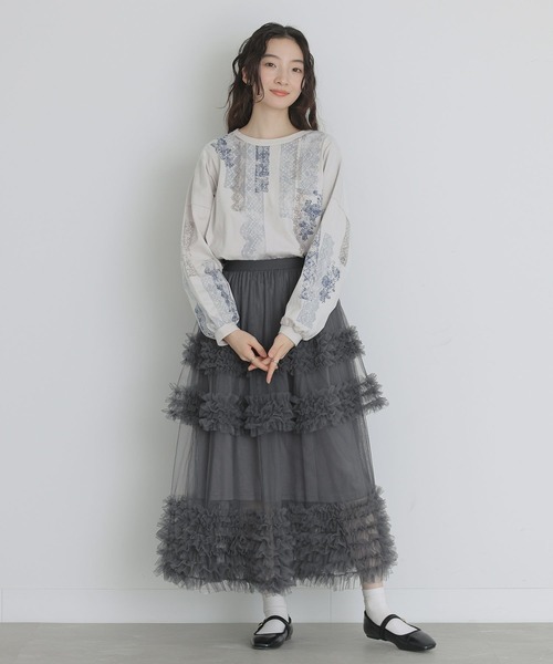 osharewalker（オシャレウォーカー）の「『レースプリントロンT』（Tシャツ/カットソー・レディース・グレイッシュベージュ・FREE）」の17枚目の写真