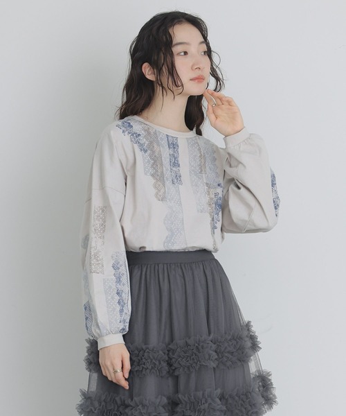 osharewalker（オシャレウォーカー）の「『レースプリントロンT』（Tシャツ/カットソー・レディース・グレイッシュベージュ・FREE）」の18枚目の写真