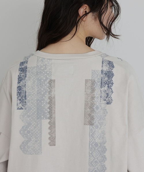 osharewalker（オシャレウォーカー）の「『レースプリントロンT』（Tシャツ/カットソー・レディース・グレイッシュベージュ・FREE）」の20枚目の写真