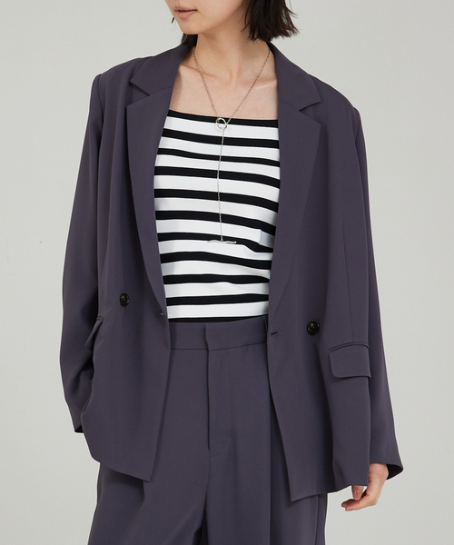 qualite（カリテ）の「【セットアップ対応】マットサテンダブルジャケット（テーラードジャケット・レディース・セージグリーン/チャコールグレー/アイボリー・36/38）」の3枚目の写真