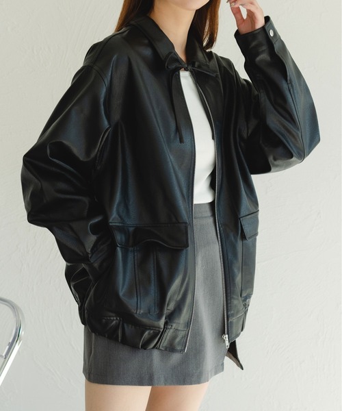 fupel（フぺル）の「フェイクレザーリボンジャケット（ブルゾン・レディース・ブラウン系その他/ブラック・MEDIUM/LARGE）」の10枚目の写真