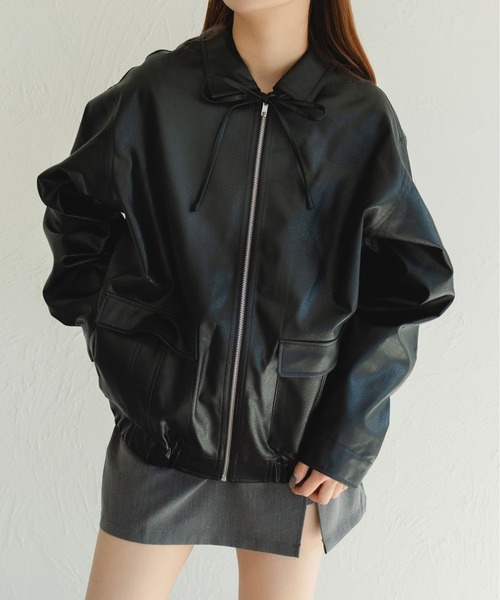 fupel（フぺル）の「フェイクレザーリボンジャケット（ブルゾン・レディース・ブラウン系その他/ブラック・MEDIUM/LARGE）」の9枚目の写真