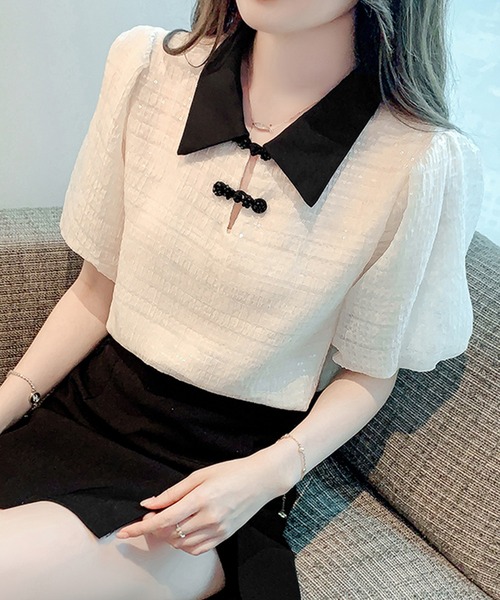 Twinkle;pm（トゥインクルピーエム）の「バイカラーチャイナブラウス（シャツ/ブラウス・レディース・ホワイト×ブラック・X-LARGE/SMALL/MEDIUM/LARGE）」の2枚目の写真