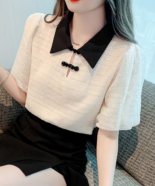 Twinkle;pm（トゥインクルピーエム）の「バイカラーチャイナブラウス（シャツ/ブラウス・レディース・ホワイト×ブラック・X-LARGE/SMALL/MEDIUM/LARGE）」の3枚目の写真