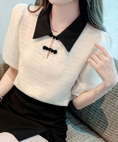 Twinkle;pm（トゥインクルピーエム）の「バイカラーチャイナブラウス（シャツ/ブラウス・レディース・ホワイト×ブラック・X-LARGE/SMALL/MEDIUM/LARGE）」の4枚目の写真