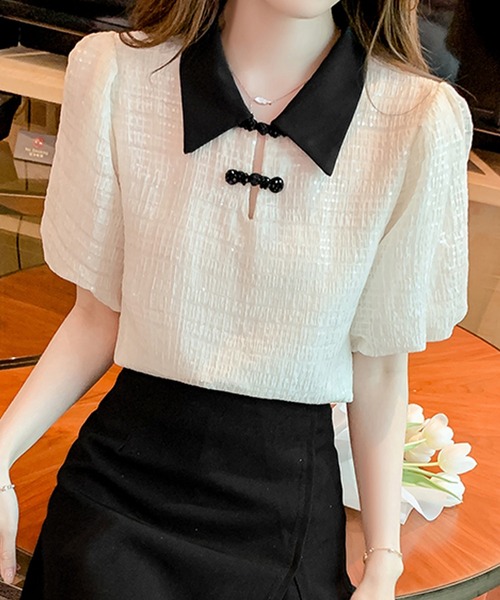 Twinkle;pm（トゥインクルピーエム）の「バイカラーチャイナブラウス（シャツ/ブラウス・レディース・ホワイト×ブラック・X-LARGE/SMALL/MEDIUM/LARGE）」の6枚目の写真