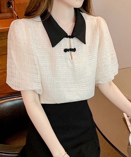 Twinkle;pm（トゥインクルピーエム）の「バイカラーチャイナブラウス（シャツ/ブラウス・レディース・ホワイト×ブラック・X-LARGE/SMALL/MEDIUM/LARGE）」の7枚目の写真