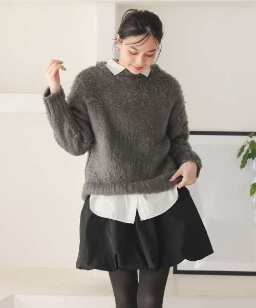 pufe(ピュフェ)の「【pufe】シャギー起毛ニット(ニット/セーター・レディース・ブルー/ホワイト/レッド/チャコール・F)」の8枚目の写真