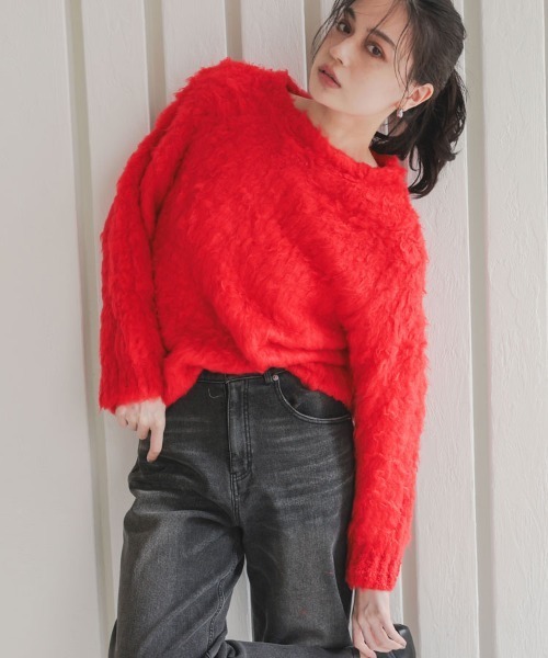 pufe(ピュフェ)の「【pufe】シャギー起毛ニット(ニット/セーター・レディース・ブルー/ホワイト/レッド/チャコール・F)」の18枚目の写真