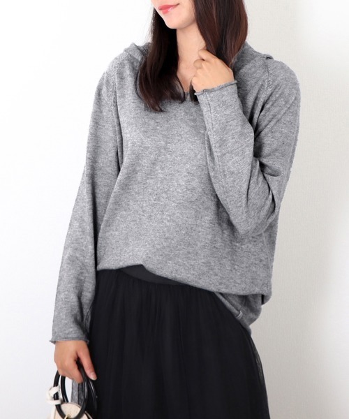 Miniministore(ミニミニストア)の「フード付き ニットトップス レディース(ニット/セーター・レディース・ブルー/ホワイト/モカ/ブラック/グレー・FREE)」の4枚目の写真