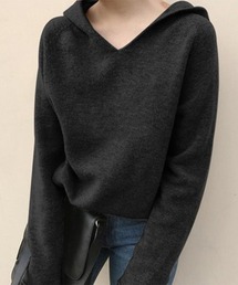 【美品】フード付き黒ニットセーター セール】ダメージ フリンジニット（ニット/セーター）｜FreeZone
