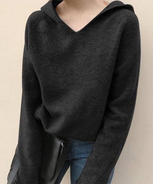 Miniministore(ミニミニストア)の「フード付き ニットトップス レディース(ニット/セーター・レディース・ブルー/ホワイト/モカ/ブラック/グレー・FREE)」の3枚目の写真