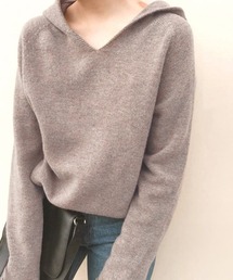 フード付き ニットトップス レディース