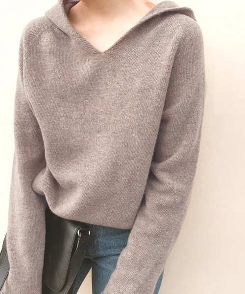 Miniministore(ミニミニストア)の「フード付き ニットトップス レディース(ニット/セーター・レディース・ブルー/ホワイト/モカ/ブラック/グレー・FREE)」の5枚目の写真