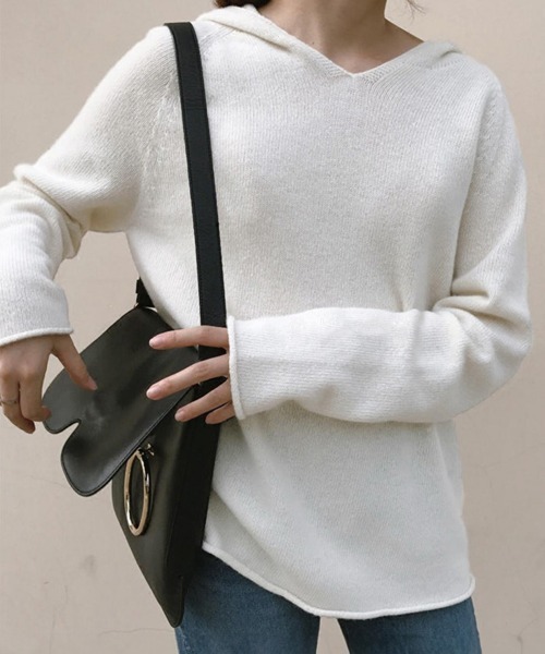 Miniministore(ミニミニストア)の「フード付き ニットトップス レディース(ニット/セーター・レディース・ブルー/ホワイト/モカ/ブラック/グレー・FREE)」の14枚目の写真