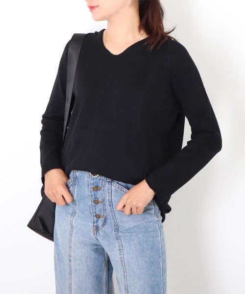 Miniministore(ミニミニストア)の「フード付き ニットトップス レディース(ニット/セーター・レディース・ブルー/ホワイト/モカ/ブラック/グレー・FREE)」の12枚目の写真