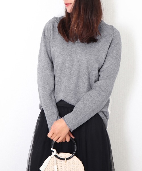 Miniministore(ミニミニストア)の「フード付き ニットトップス レディース(ニット/セーター・レディース・ブルー/ホワイト/モカ/ブラック/グレー・FREE)」の9枚目の写真