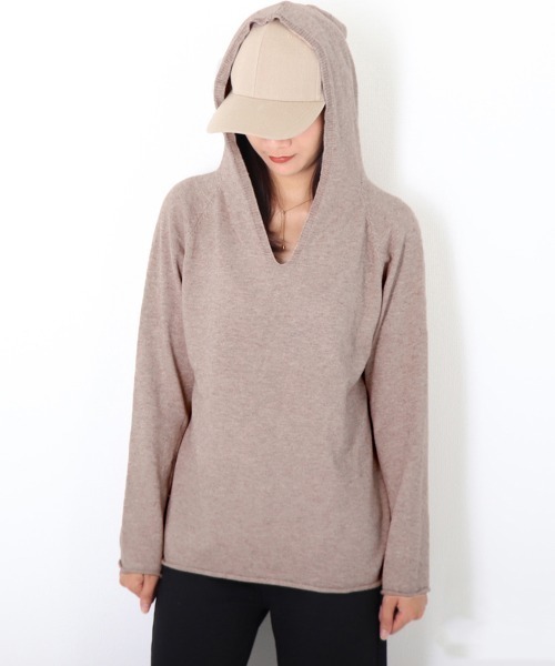 Miniministore(ミニミニストア)の「フード付き ニットトップス レディース(ニット/セーター・レディース・ブルー/ホワイト/モカ/ブラック/グレー・FREE)」の7枚目の写真