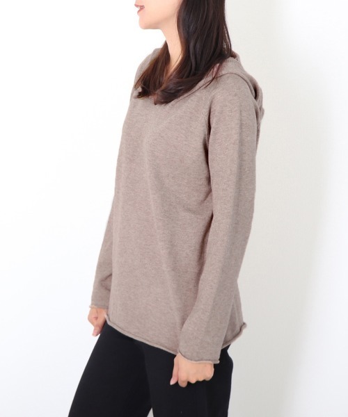 Miniministore(ミニミニストア)の「フード付き ニットトップス レディース(ニット/セーター・レディース・ブルー/ホワイト/モカ/ブラック/グレー・FREE)」の6枚目の写真