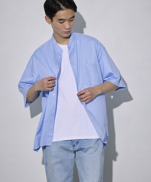 5525Gallery（ゴーゴーニーゴーギャラリー）の「SHIRT FIRSTHAND by 5525gallery/シャツファーストハンド バイ 5525ギャラリー SHFH STAND COLLAR S/S SHIRTS / スタンドカラーショートスリーブシャツ / 半袖シャツ（シャツ/ブラウス・メンズ・ホワイト/ベージュ/ブラック/サックスブルー・M/L）」の18枚目の写真