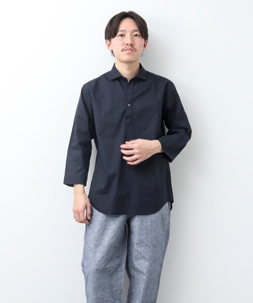 NOLLEY'S goodman（ノーリーズグッドマン）の「リネンブレンド 7分袖スキッパーシャツ（シャツ/ブラウス・メンズ・キャメル/ホワイト系その他/ネイビー・L/M/S）」の19枚目の写真