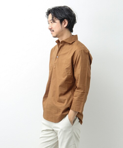 NOLLEY'S goodman（ノーリーズグッドマン）の「リネンブレンド 7分袖スキッパーシャツ（シャツ/ブラウス・メンズ・キャメル/ホワイト系その他/ネイビー・L/M/S）」の12枚目の写真