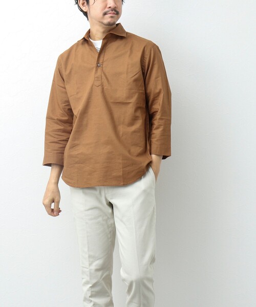 NOLLEY'S goodman（ノーリーズグッドマン）の「リネンブレンド 7分袖スキッパーシャツ（シャツ/ブラウス・メンズ・キャメル/ホワイト系その他/ネイビー・L/M/S）」の9枚目の写真