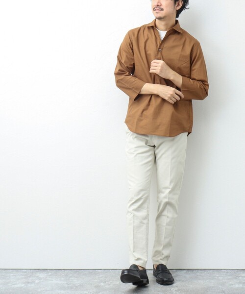 NOLLEY'S goodman（ノーリーズグッドマン）の「リネンブレンド 7分袖スキッパーシャツ（シャツ/ブラウス・メンズ・キャメル/ホワイト系その他/ネイビー・L/M/S）」の7枚目の写真