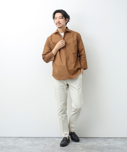 NOLLEY'S goodman（ノーリーズグッドマン）の「リネンブレンド 7分袖スキッパーシャツ（シャツ/ブラウス・メンズ・キャメル/ホワイト系その他/ネイビー・L/M/S）」の5枚目の写真