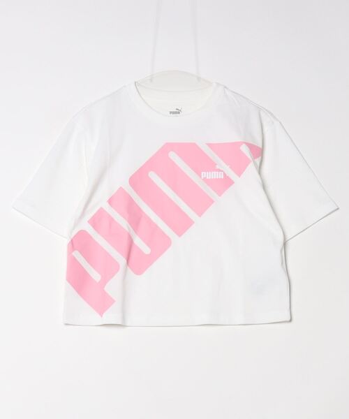 PUMA(プーマ)の「【別注】プーマ PUMA PUMA POWER MX SS クロップド Tシャツ_ 限定コラボ(Tシャツ/カットソー・レディース・ホワイト×ピンク・S/M/L/XL)」の1枚目の写真