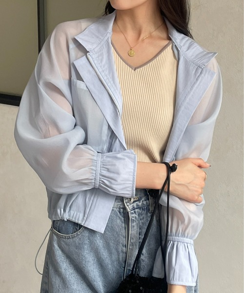 Thevon（ゼボン）の「スタンドネックドロストシアーブルゾン（ブルゾン・レディース・アイボリー/ブラック/ピンクベージュ/ブルー・FREE）」の21枚目の写真