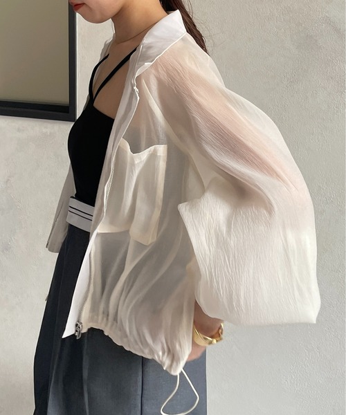 美品✳︎リヴドロワ Vネックシアーブルゾン ジップアップ ドロスト 美品✳︎リヴドロワ Vネックシアーブルゾン ジップアップ ドロスト