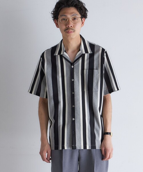 SHIPS（シップス）の「SHIPS:  ハニカム ストライプ オープンカラー シャツ（シャツ/ブラウス・メンズ・ブラック/カーキ/ネイビー・SMALL/MEDIUM/LARGE/X-LARGE）」の2枚目の写真