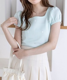 clear | ハート刺繍スクエアネック半袖ニットトップス≪2024SS新作≫(ニット/セーター)