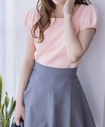 ハート刺繍スクエアネック半袖ニットトップス