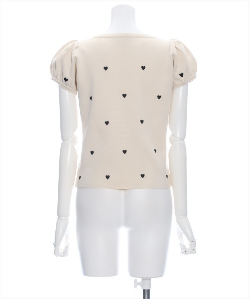 clear（クリア）の「ハート刺繍スクエアネック半袖ニットトップス（ニット/セーター・レディース・ピンク/ブラック/サックスブルー/アイボリー・F）」の14枚目の写真