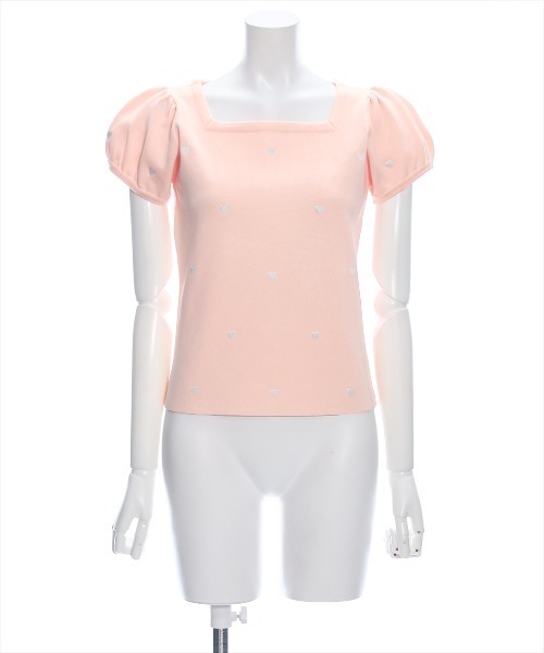 clear（クリア）の「ハート刺繍スクエアネック半袖ニットトップス（ニット/セーター・レディース・ピンク/ブラック/サックスブルー/アイボリー・F）」の21枚目の写真