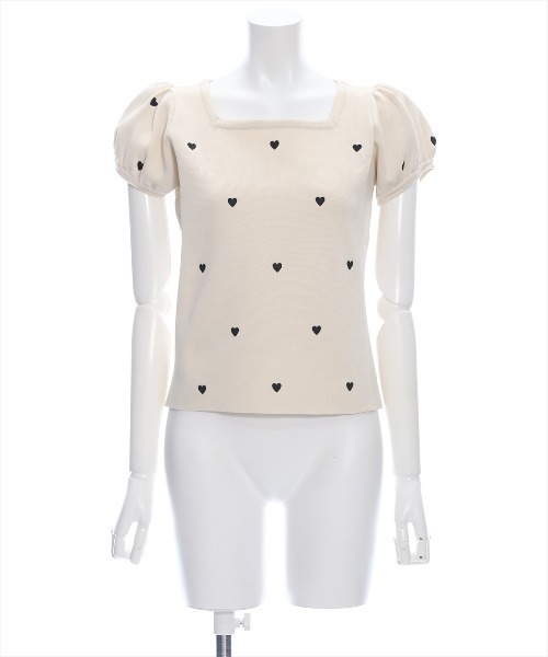 clear（クリア）の「ハート刺繍スクエアネック半袖ニットトップス（ニット/セーター・レディース・ピンク/ブラック/サックスブルー/アイボリー・F）」の22枚目の写真