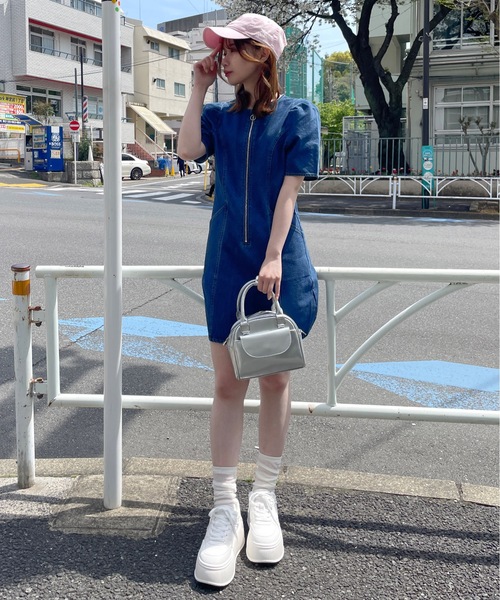 one way（ワンウェイ）の「ノーカラーデニムワンピース（ワンピース