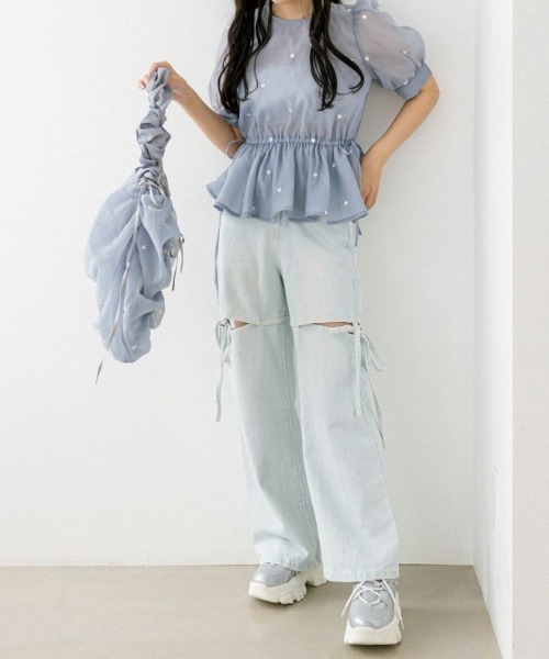 OLIVE des OLIVE（オリーブデオリーブ）の「ハート刺繍ペプラムブラウス　1041040130（シャツ/ブラウス・レディース・オフホワイト/サックスブルー/ブラック・FREE）」の10枚目の写真