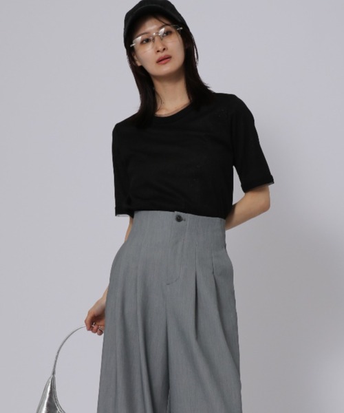 ketty cherie（ケティシェリー）の「シアー使いリブニットトップス≪手洗い可能≫（ニット/セーター・レディース・ブラック/オフホワイト・M）」の3枚目の写真