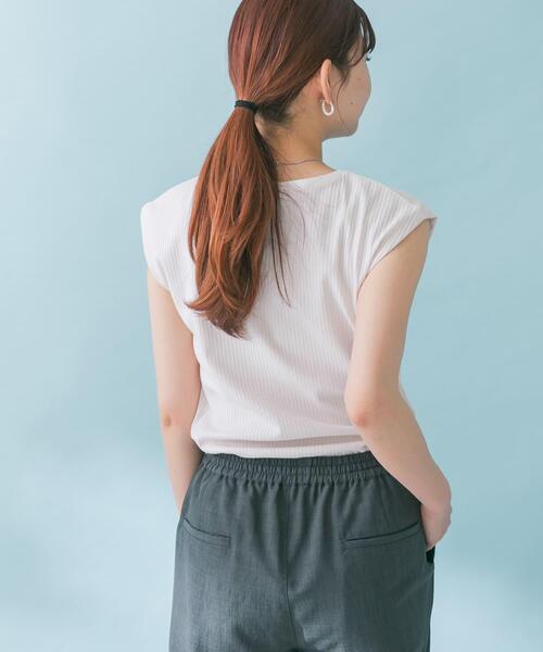 URBAN RESEARCH ROSSO WOMEN（アーバンリサーチ　ロッソ）の「汗染防止 フレンチリブTシャツ（Tシャツ/カットソー・レディース・モカ/オフホワイト/レッド/ブルー系その他/ブルー/グリーン・FREE）」の7枚目の写真