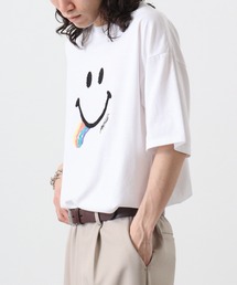 SMILEY FACE サガラ刺繍 オーバーサイズTシャツ UVカット&COOL&DRY 半袖