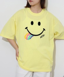 SMILEY FACE サガラ刺繍 オーバーサイズTシャツ UVカット&COOL&DRY 半袖